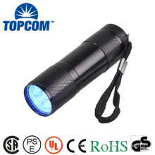 Aluminum Alloy 390NM 9 LED Flashlight Torch